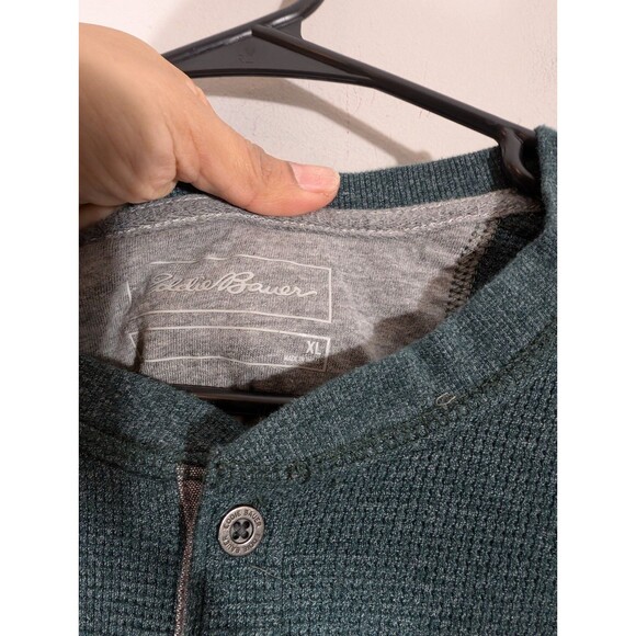 Eddie Bauer Men Ribbed Henley Long Sleeve Shirt Teal Sz XL Outdoor Gorpcore - Picture 5 of 8